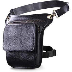 Mens Genuine Leather Motorcycle Waist Pack Messenger Shoulder Drop Leg Bag